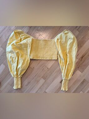 SABO Smocked Square Neck Crop Top with Puff Sleeves - Yellow